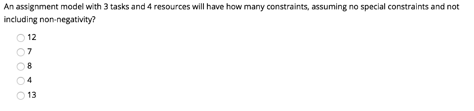 An assignment model with 3 tasks and 4 resources