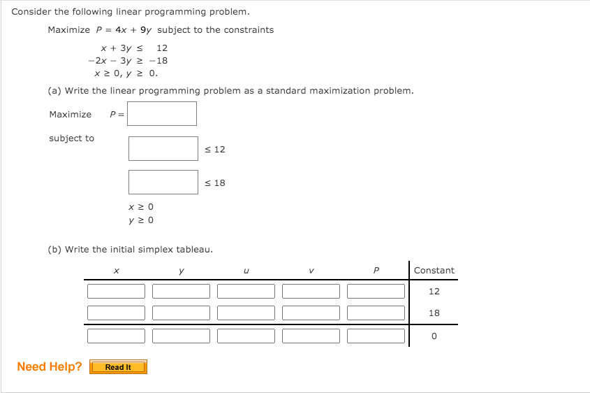 Consider the following linear programming