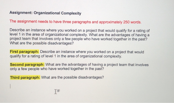 Assignment: Organizational Complexity The