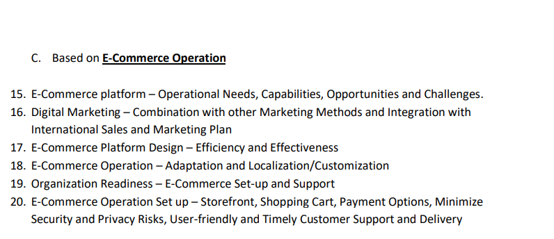 C. Based on E-Commerce Operation 15. E-Commerce