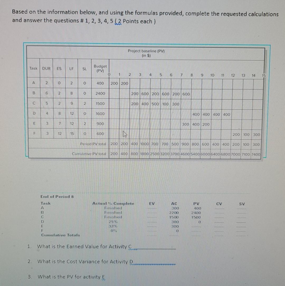 Based on the information below, and using the