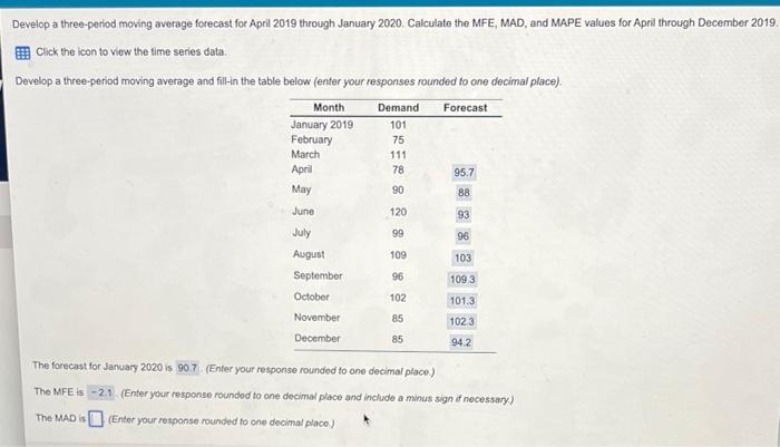 please find MAD and MAPE a Develop a three-period