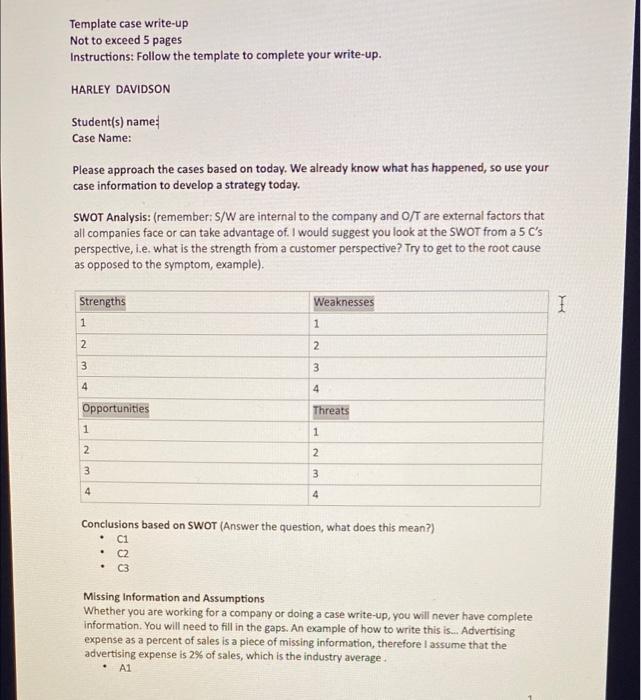 Template case write-up Not to exceed 5 pages