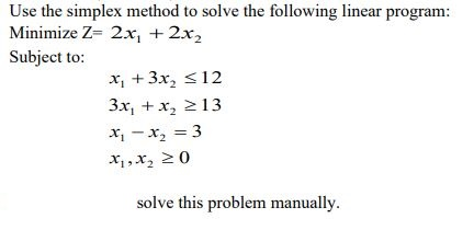 Use the simplex method to solve the following