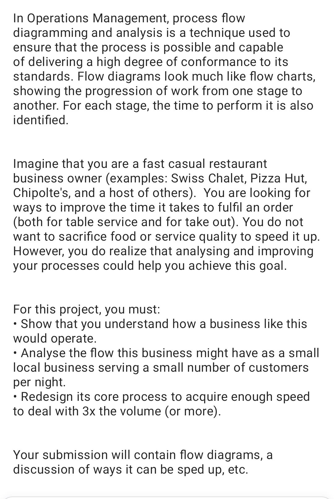 project In Operations Management, process flow