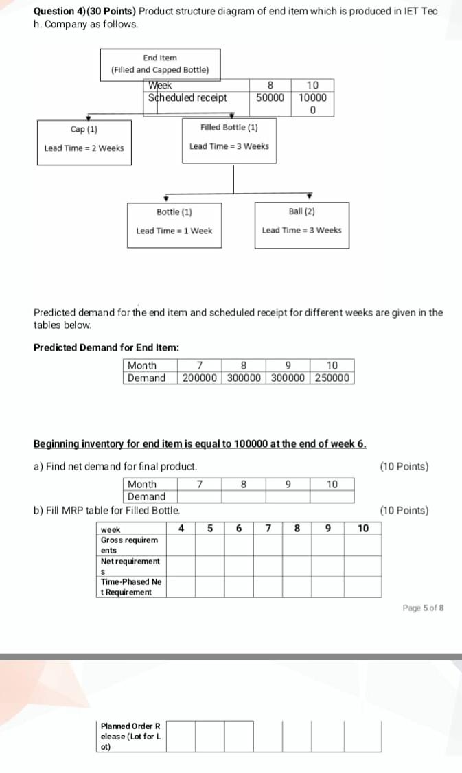 need it asap Question 4) (30 Points) Product