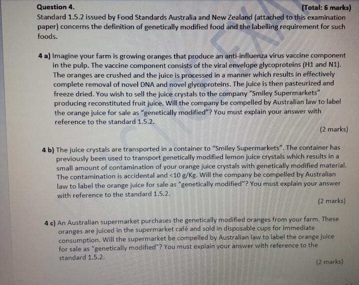 Question 4. (Total: 6 marks) Standard 1.5.2