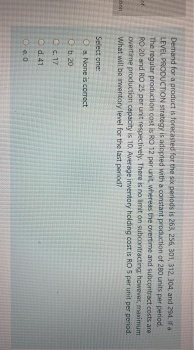 of Demand for a product is forecasted for the six