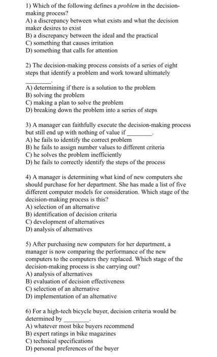 1) Which of the following defines a problem in
