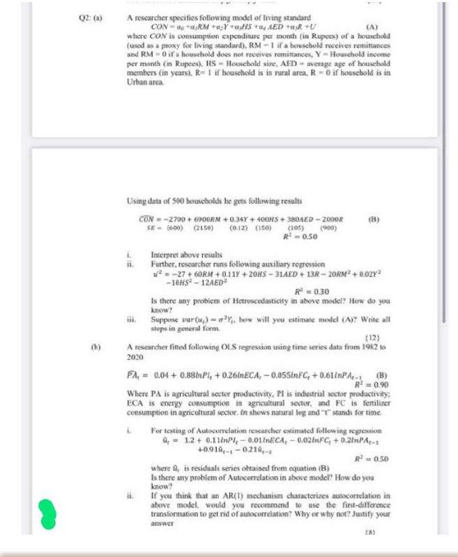 02 ) A researcher specifies following model of