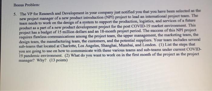 Bonus Problem: 5. The VP for Research and