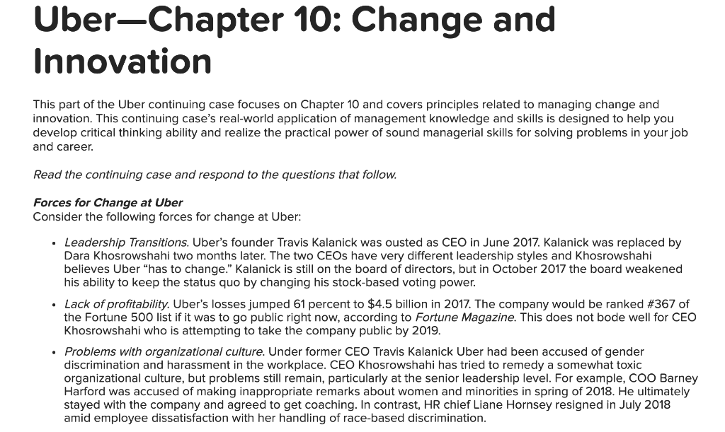 Uber-Chapter 10: Change and Innovation This part