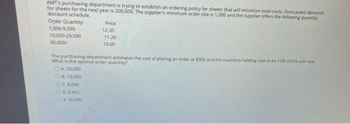 AMT's purchasing department is trying to