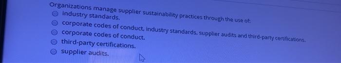 Organizations manage supplier sustainability