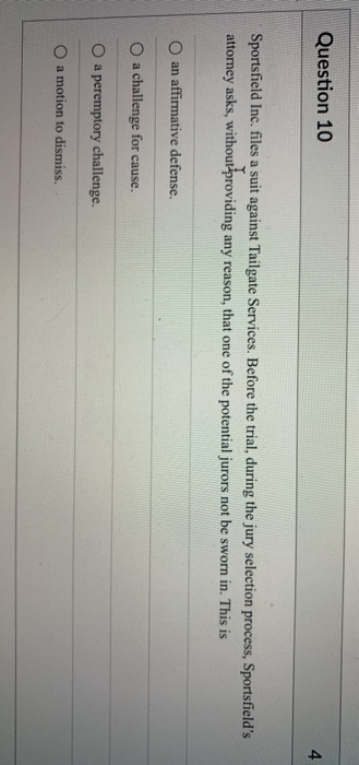 Question 10 4 Sportsfield Inc. files a suit
