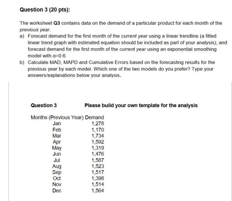 Please build template for analysis Question 3 (20