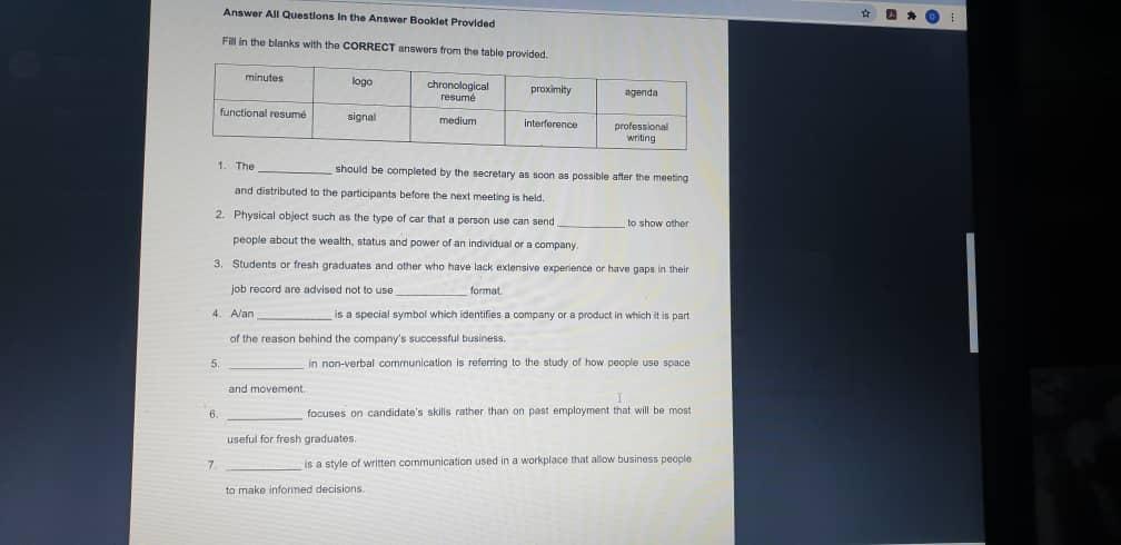 Answer All Questions in the Answer Booklet