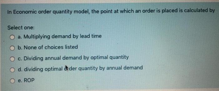 in Economic order quantity model, the point at