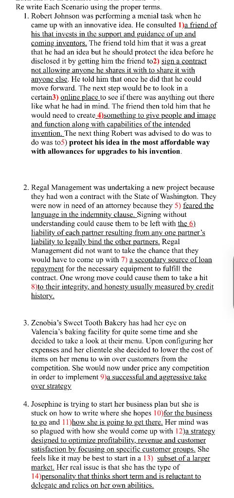 Re write Each Scenario using the proper terms. 1.