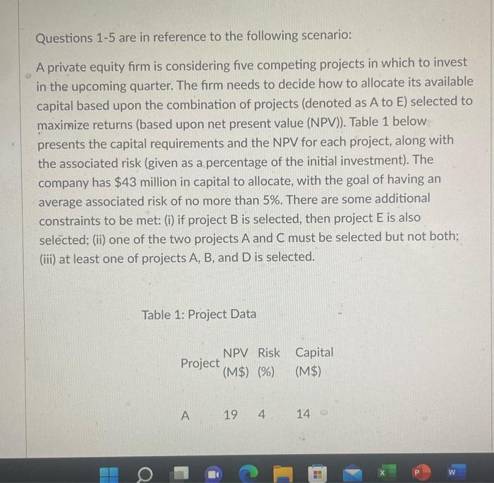 Questions 1-5 are in reference to the following