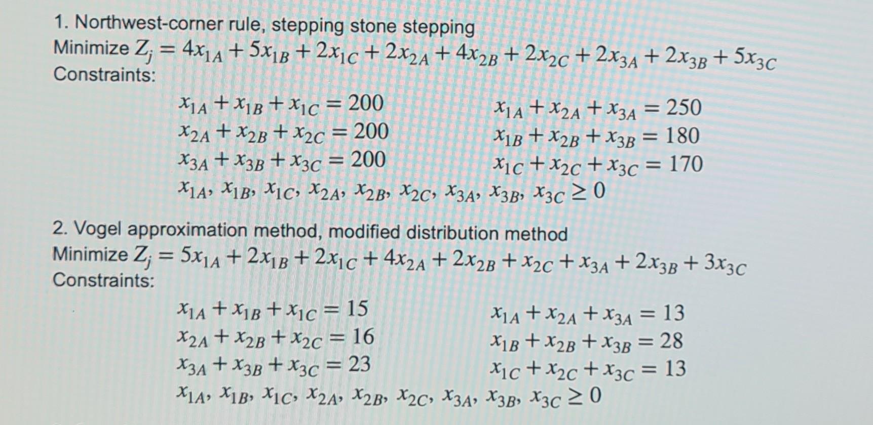 methods 1.northwest-corner rule, stepping stone