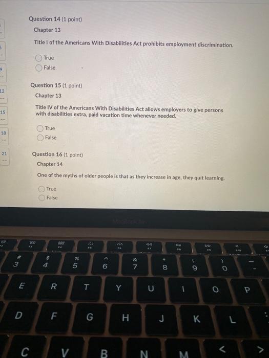 Question 14 (1 point) Chapter 13 Title of the