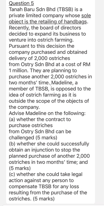 Please ASAP !!! Question 5 Tanah Baru Sdn Bhd