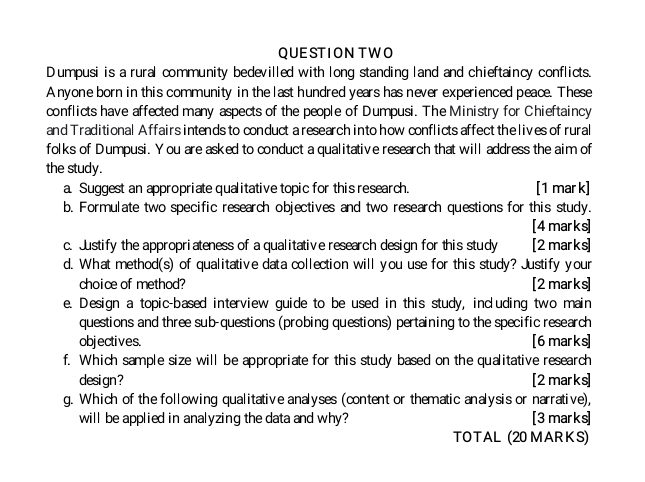 QUESTION TWO Dumpusi is a rural community