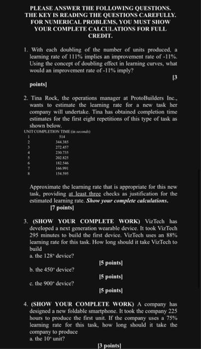 PLEASE ANSWER THE FOLLOWING QUESTIONS. THE KEY IS