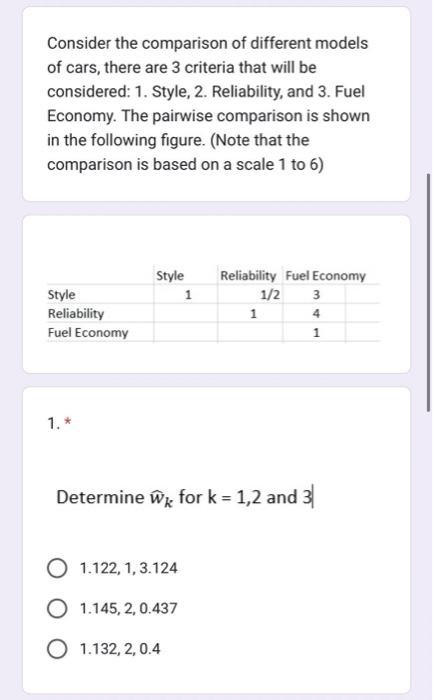 Consider the comparison of different models of