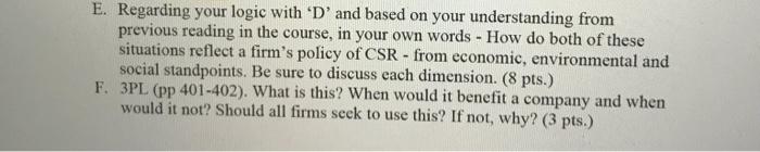 help E. Regarding your logic with 'D' and based