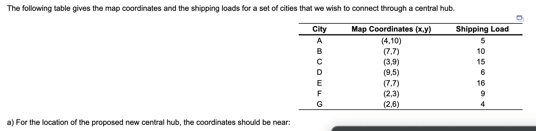 a) For the location of the proposed new central