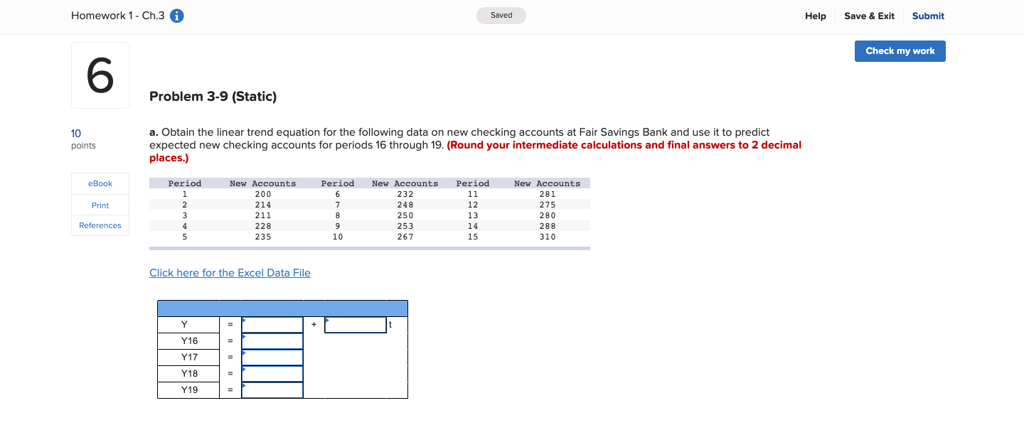 a. Obtain the linear trend equation for the