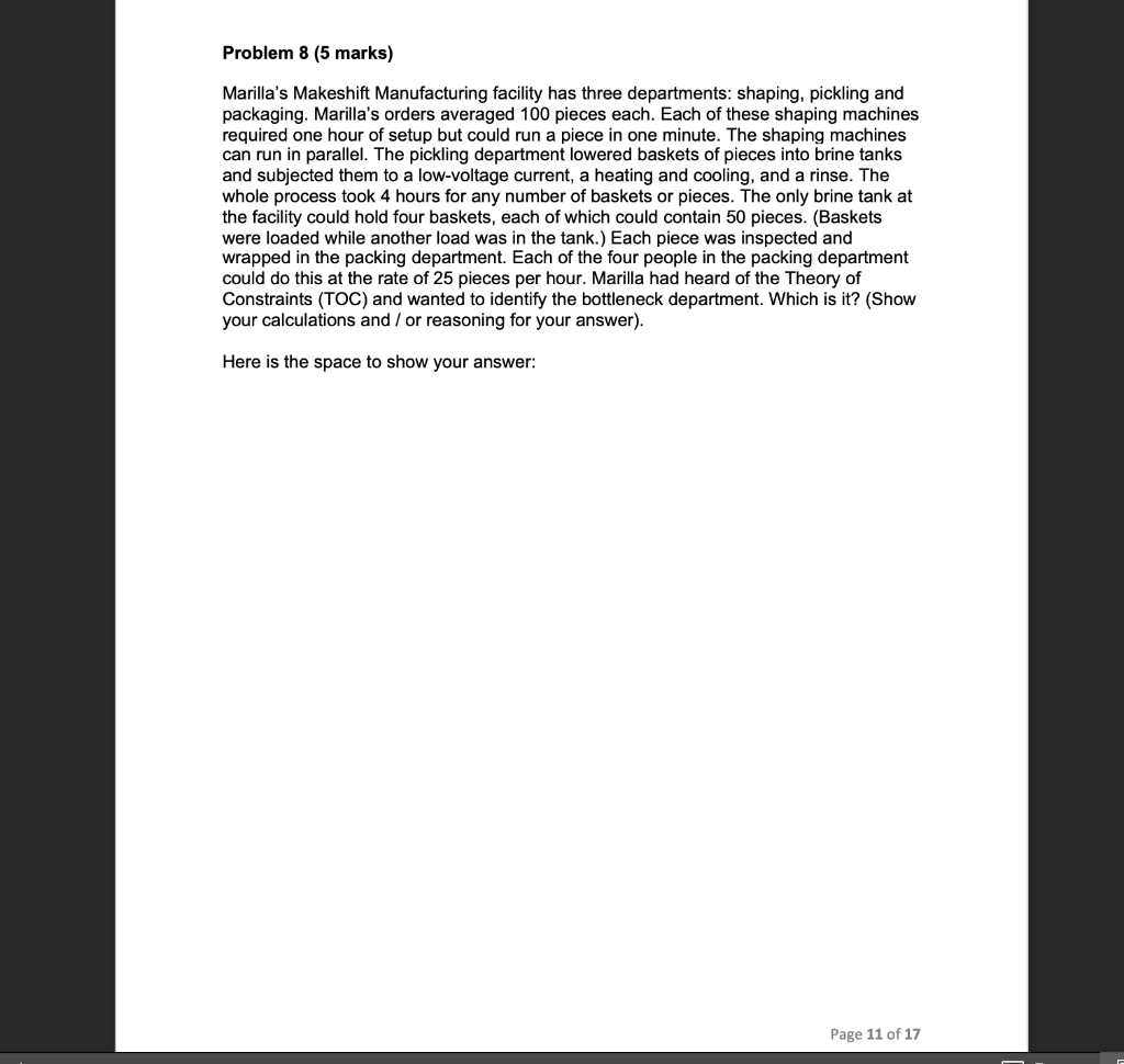 Problem 8 (5 marks) Marilla's Makeshift