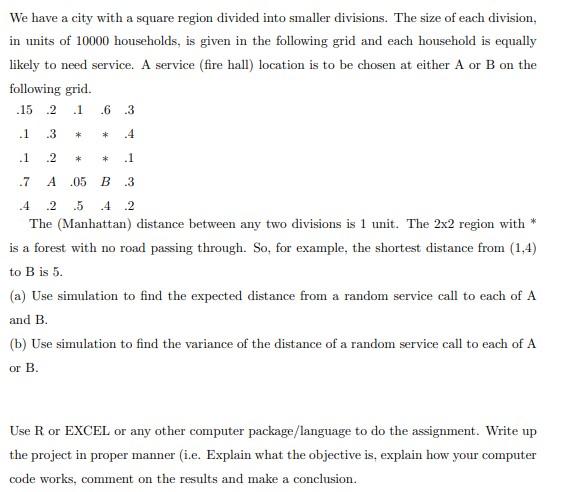 We have a city with a square region divided into