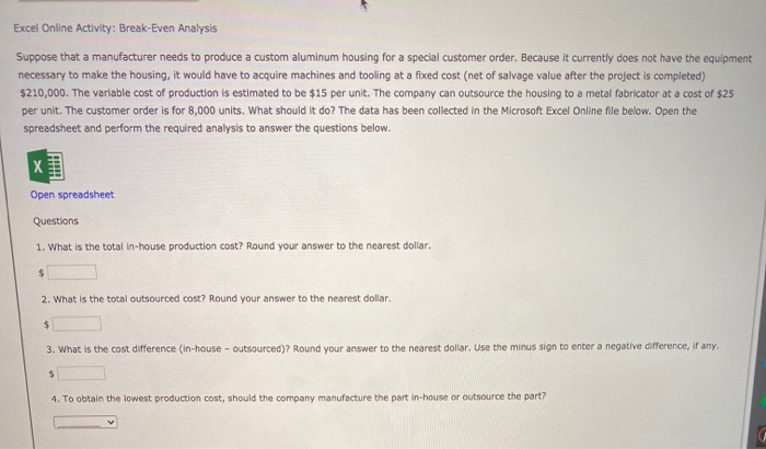 Excel Online Activity: Break-Even Analysis
