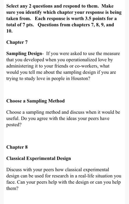 Select any 2 questions and respond to them. Make