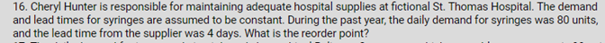 16. Cheryl Hunter is responsible for maintaining