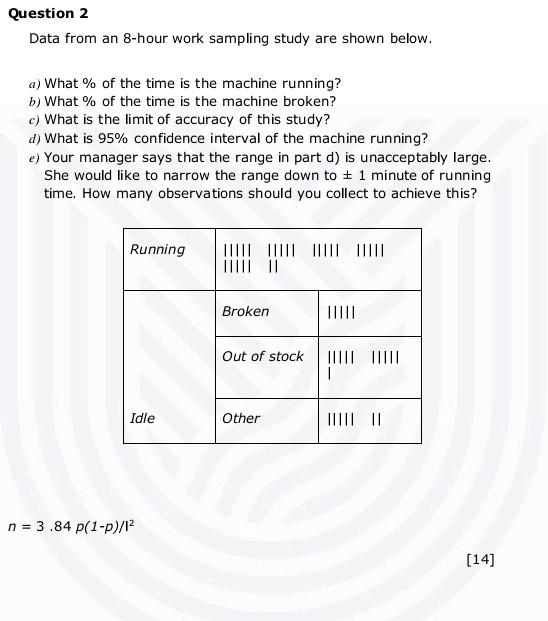 Question 2 Data from an 8-hour work sampling