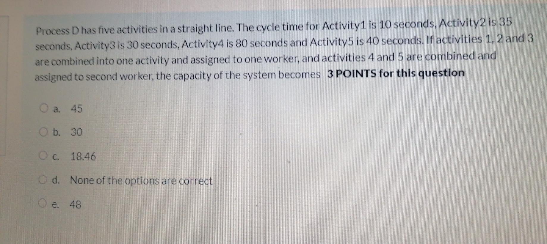Process D has five activities in a straight line.