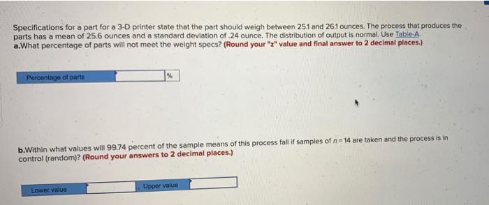 Specifications for a part for a 3-D printer state