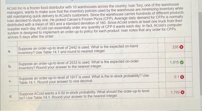 please answer a,c,d ACold Inc is a frozen food