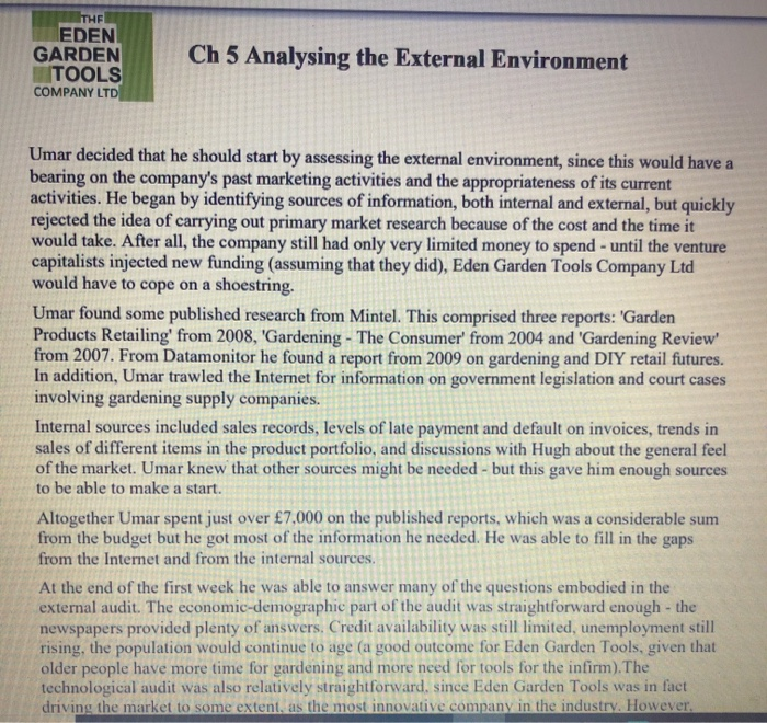 ITHE EDEN GARDEN TOOLS COMPANY LTD Ch 5 Analysing