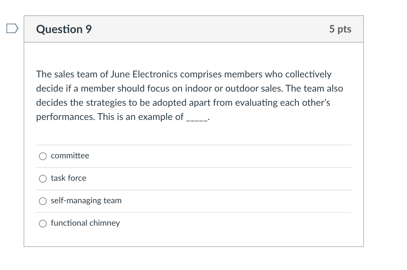 Question 9 5 pts The sales team of June