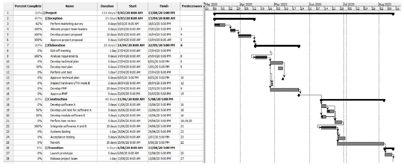 Identify five risks in this Gantt chart and