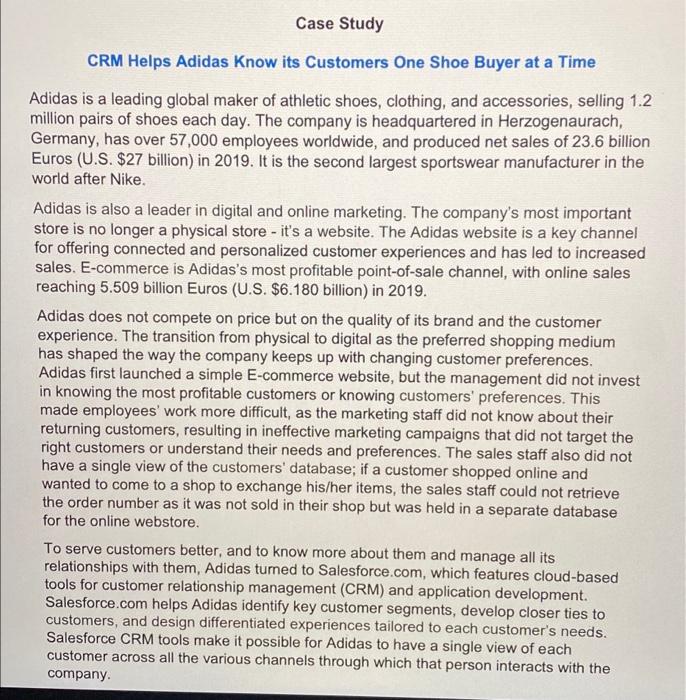 answer each question Case Study CRM Helps Adidas