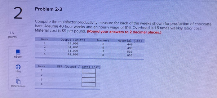 Problem 2-3 2 Compute the multifactor