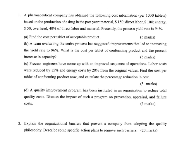 1. A pharmaceutical company has obtained the