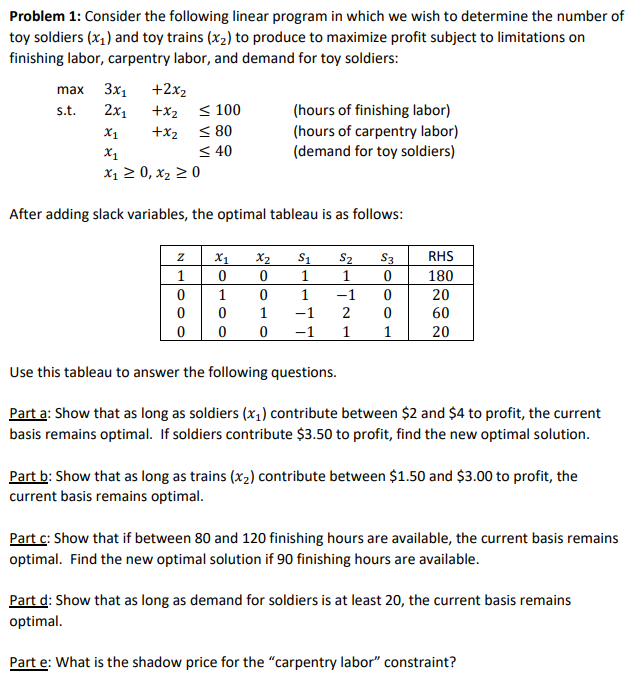 Please show all steps. Problem 1: Consider the