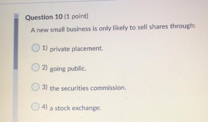 Question 10 (1 point) A new small business is